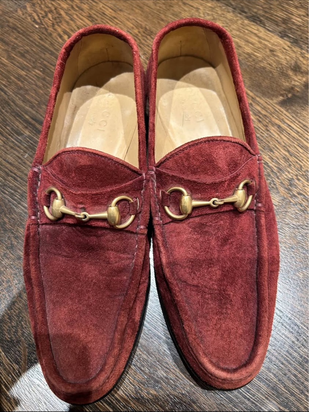Gucci Men's Burgundy Suede Horsebit Loafers